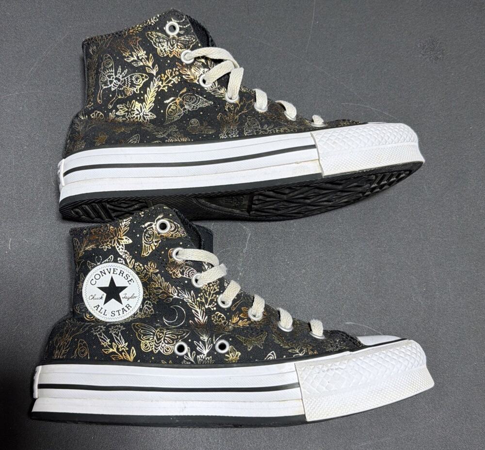 Converse All Star CTAS Eva Lift Black & Gold Butterfly Mid Top Sneakers SZ 4